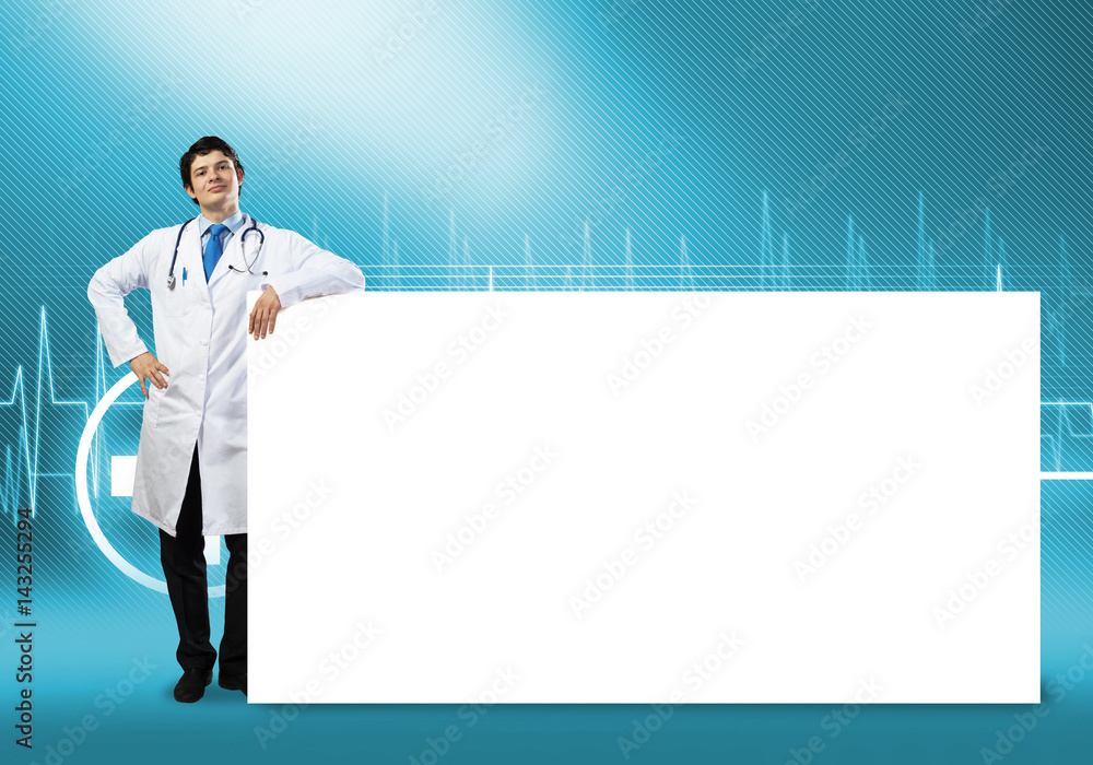 Doctor with banner Doctor with banner