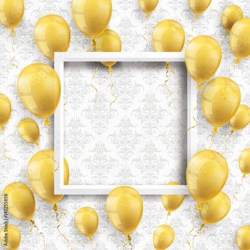 Golden Balloons White Frame Ornaments Wallpaper