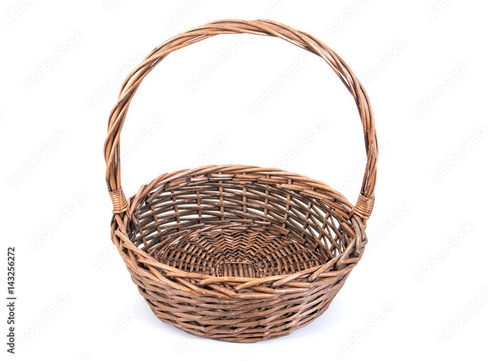 Fototapeta premium Wicker rattan basket isolated on white background.Old rattan basket