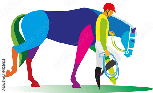 Professional Rider is next to his horse