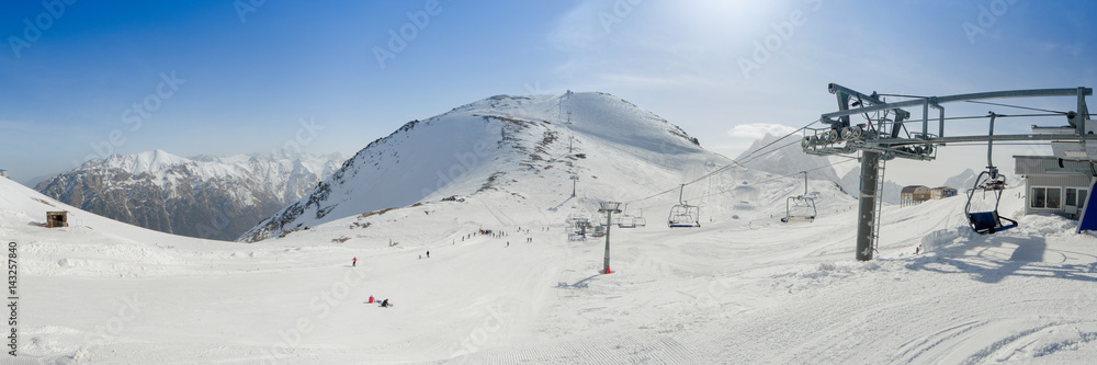 Ski mountain resort in the Caucasus mountains, Dombai, Russia