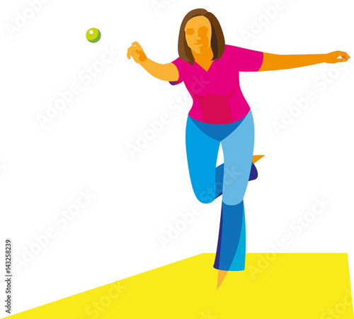 young girl throwing the ball into the old French game petanque