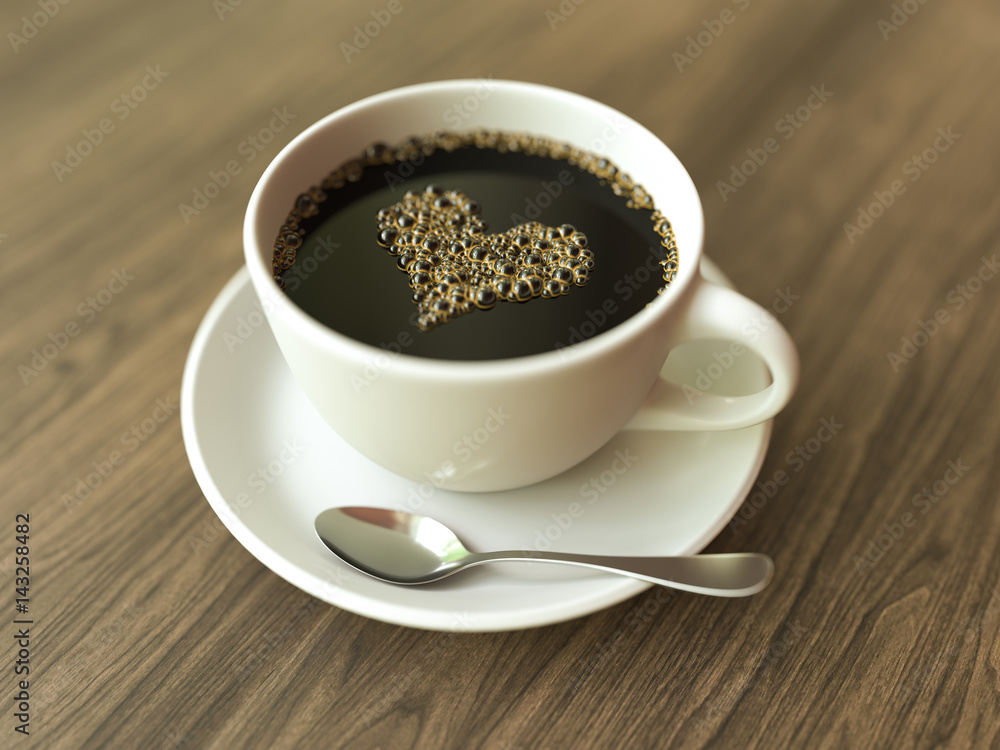 Coffee with a heart-shaped foam Coffee with a heart-shaped foam