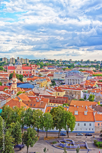 Old town of Vilnius with churches spires and Town Hall