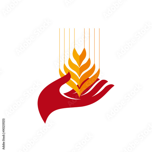 Concept of hunger in the world. Help and volunteering. Vector hand and wheat in abstract shape