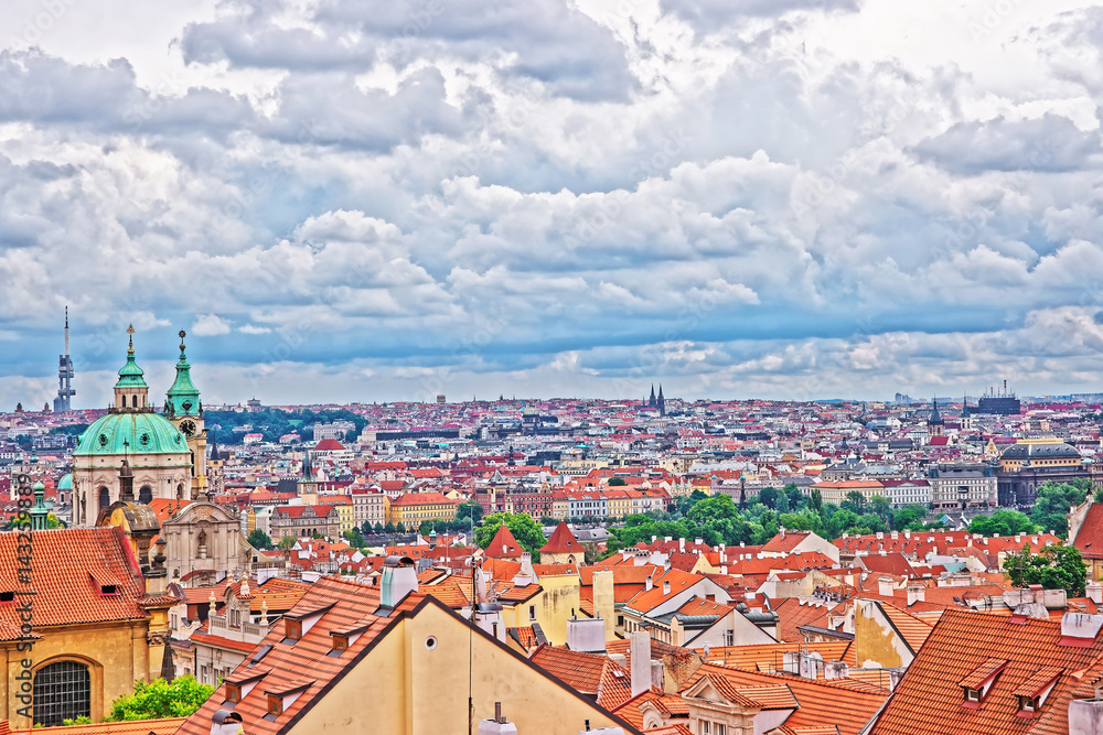 Panoramic view on Saint Nicholas Church in Prague Old Town