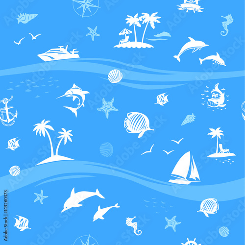 Yachts and beach seamless vector background