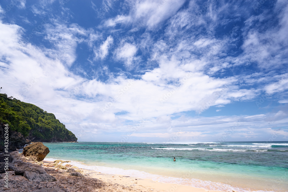 Beautiful seascape. Beach with blue cloudy sky. Beautiful seascape. Beach with blue cloudy sky.