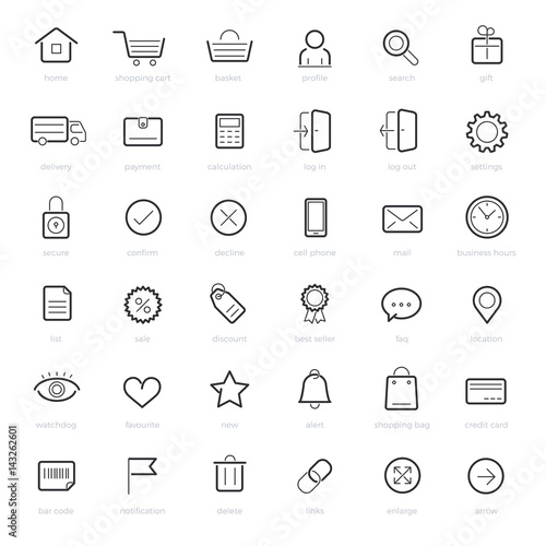 Shopping icons on white background