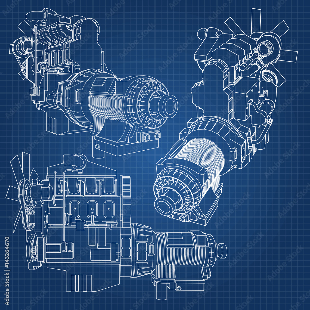A big diesel engine with the truck depicted in the contour lines on ...