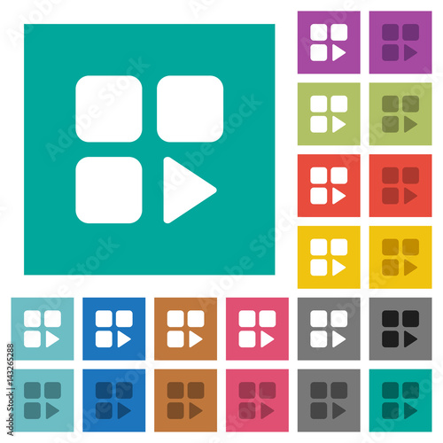 Component play square flat multi colored icons