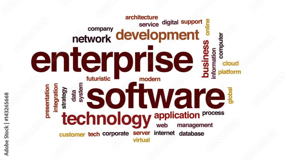 Enterprise software animated word cloud, text design animation. Enterprise software animated word cloud, text design animation.