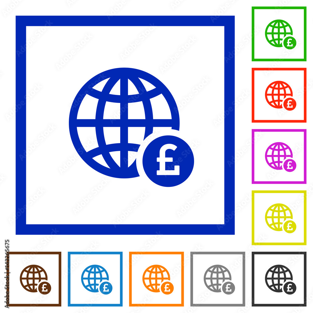 Online Pound payment flat framed icons Online Pound payment flat framed icons