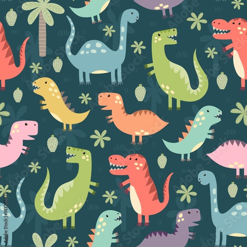 Funny dinosaurs seamless pattern