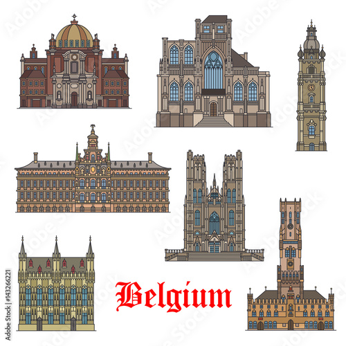 Slika na platnu Belgian travel landmarks icon for tourism design