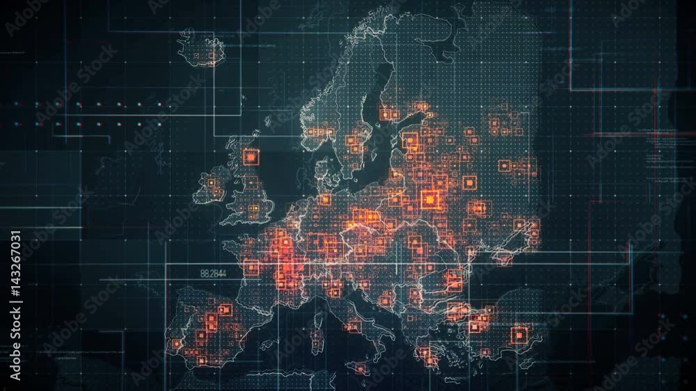 Black Europe Map with Lines Rollback Camera. Black Europe map with ...