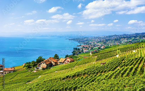 Swiss village near Lavaux Vineyard Terraces hiking trail Switzerland