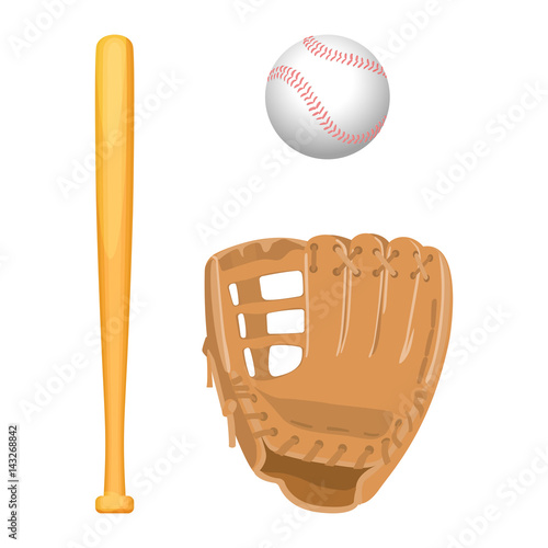 Baseball equipment colorful vector flat set on white