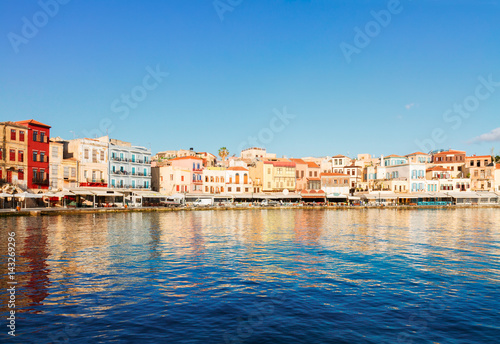 venetian marina of Chania old town at sunny day, Crete, Greece