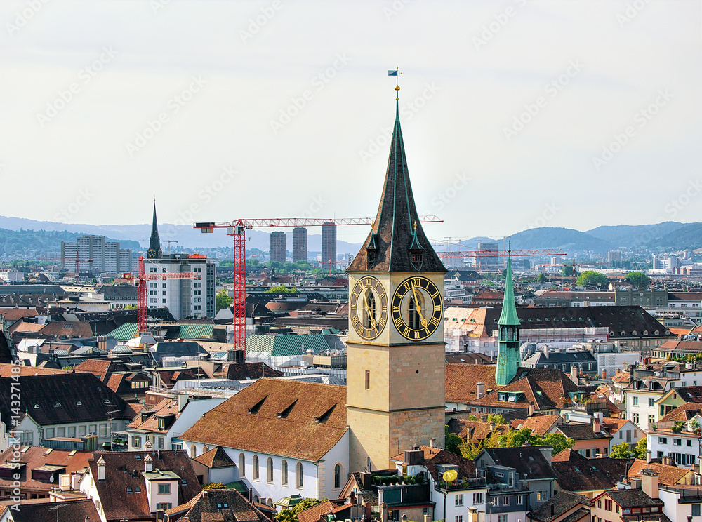 Spires of Saint Peter Church and Augustinian Church Zurich