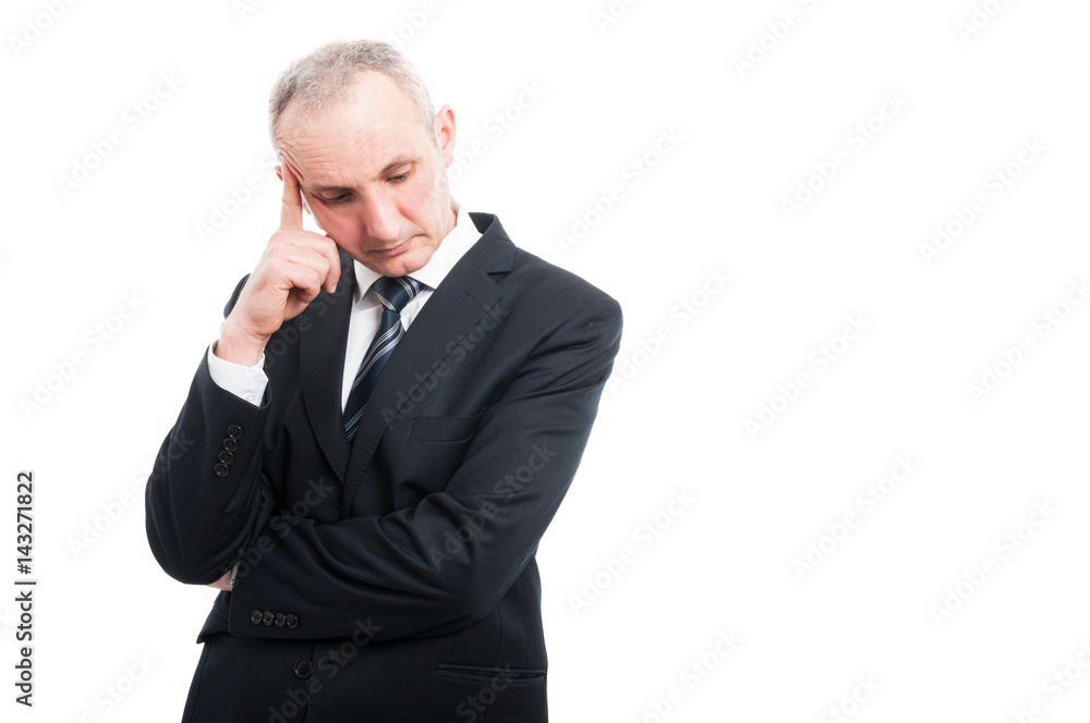 Portrait of senior standing making thinking gesture Portrait of senior standing making thinking gesture