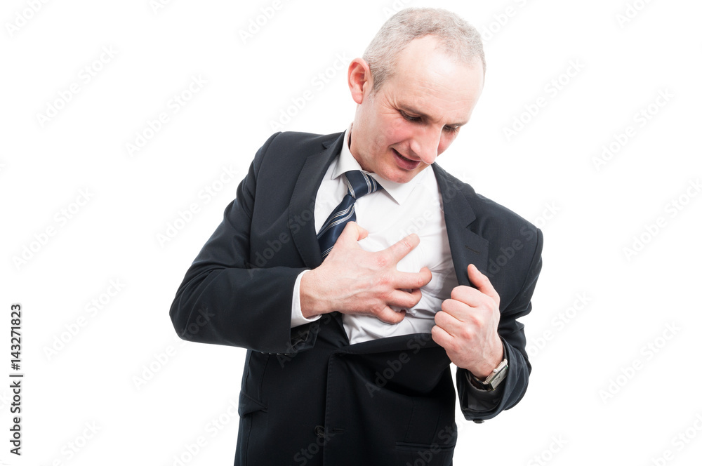 Portrait of elegant man making heart ache gesture Portrait of elegant man making heart ache gesture