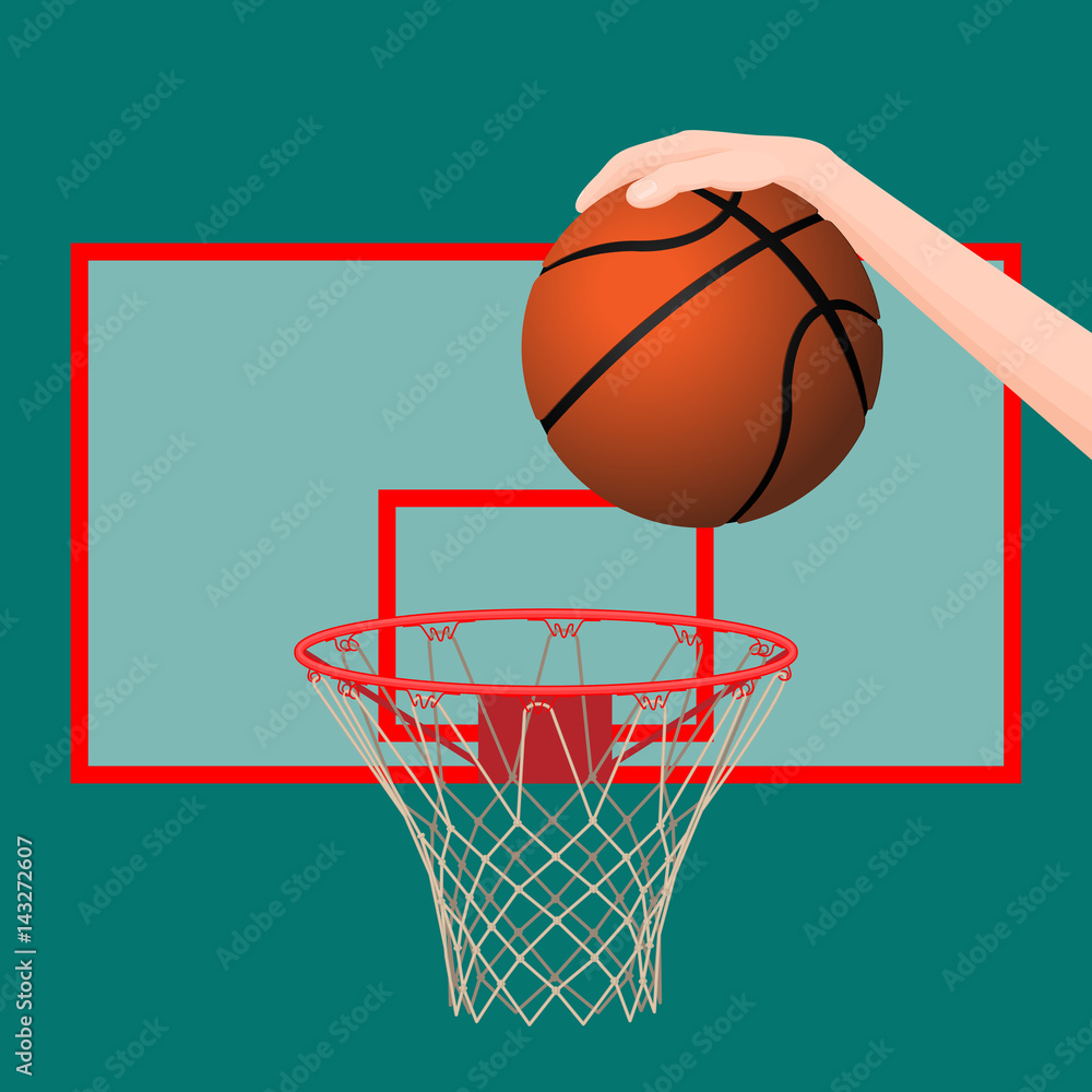 Hand throwing ball in basketball hoop colorful picture Hand throwing ball in basketball hoop colorful picture