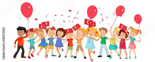 Children with flags and balloons. April 23, Children's Day
