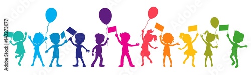 Happy kids silhouettes. Colorful