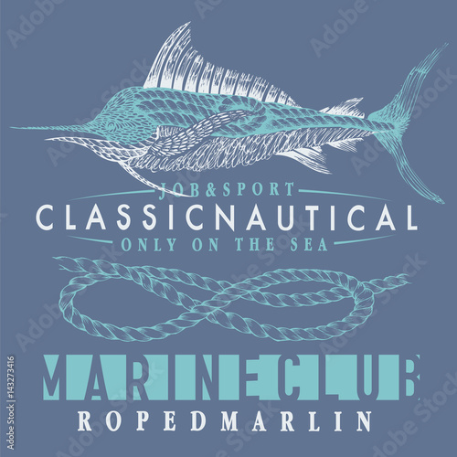 Marlin with ropes navy