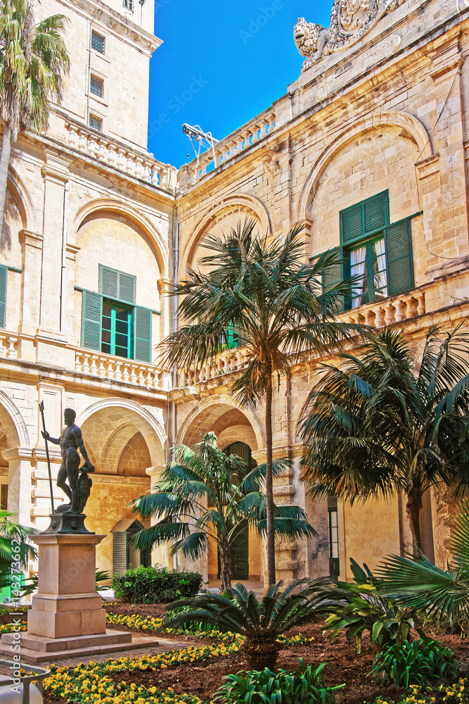 Neptune statue at courtyard of Grandmaster palace Valletta