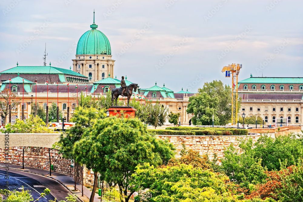 Statue of Independence War and Buda Castle in Budapest