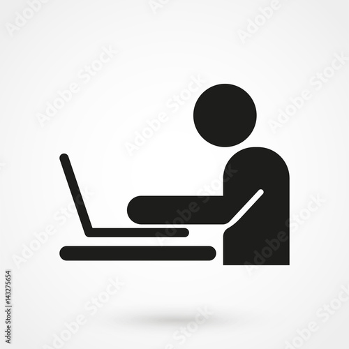 Pictogram man Working on Computer. Vector illustration
