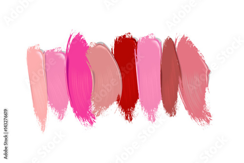 Collection of lipstick smears on white background