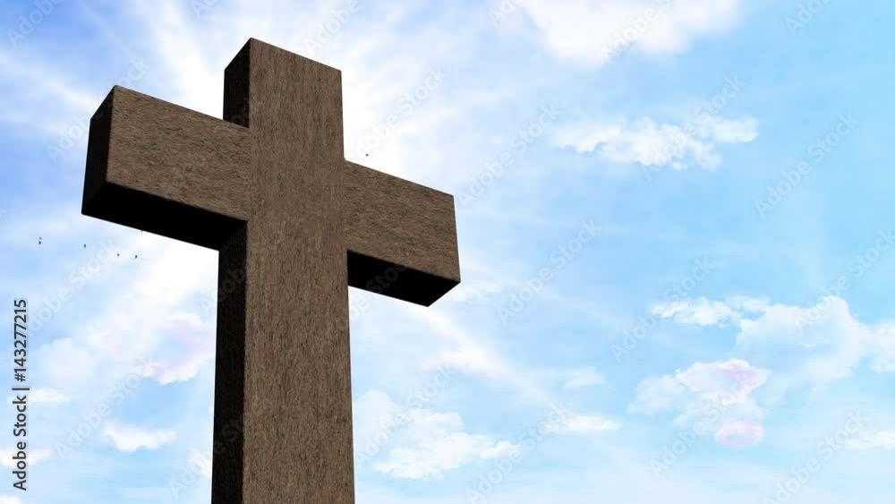 Resurrection of Jesus. Christian cross under a blue sky Resurrection of Jesus. Christian cross under a blue sky