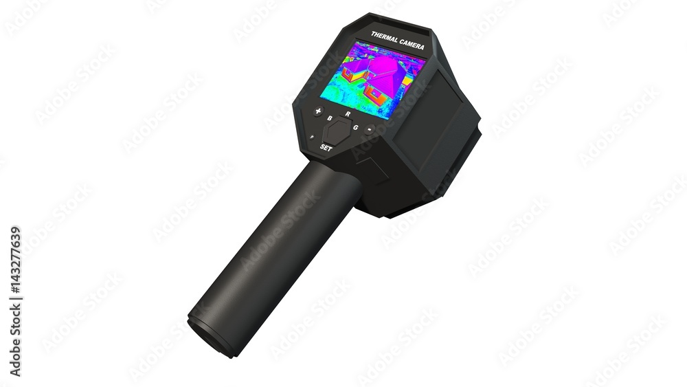 Thermal Camera with Thermographic picture on the Display - isolated on white