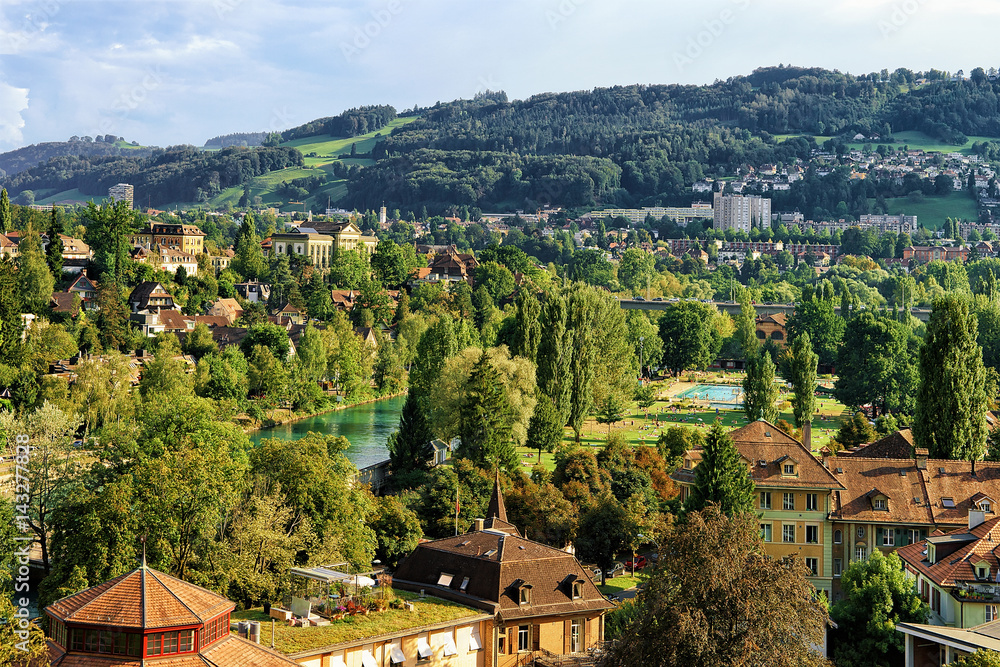 Panorama of city and Aare River Bern