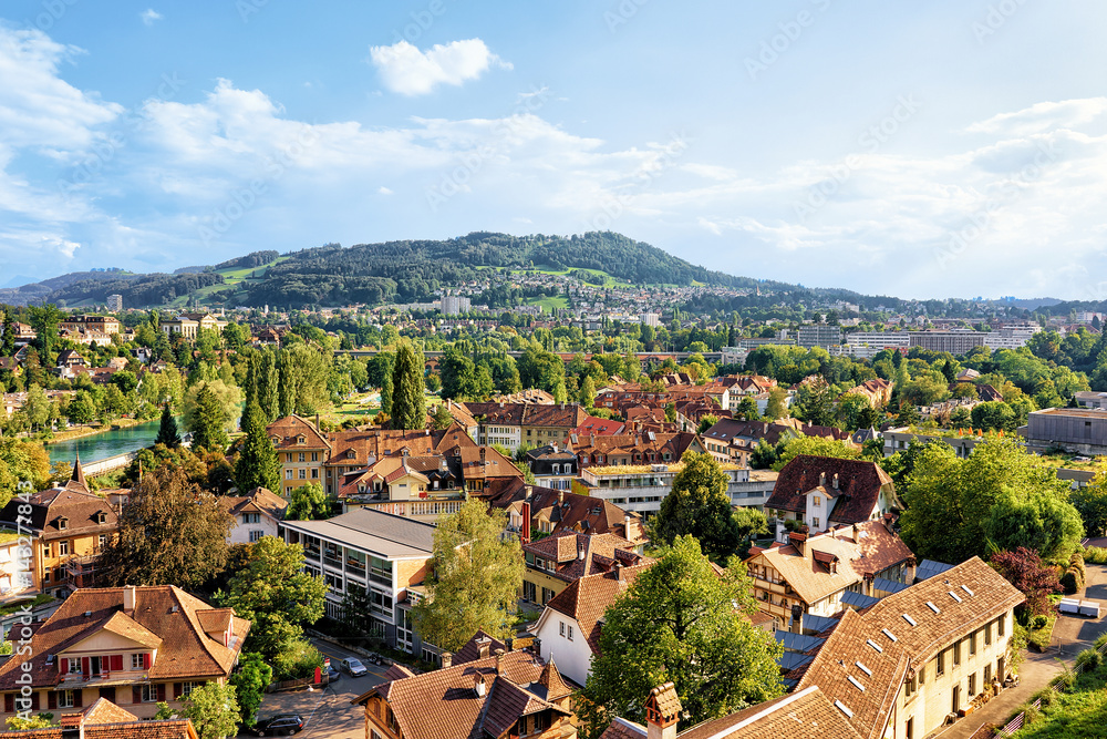 Panorama of old city and Aare River in Bern
