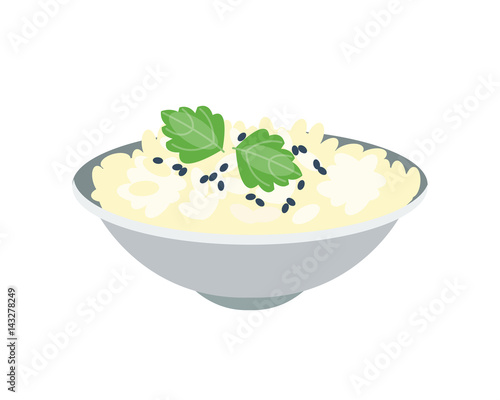 Porridge plate in bowl isolated on white background. breakfast healthy food hot delicious and vegetarian groats garnish bread cuisine vector illustration.