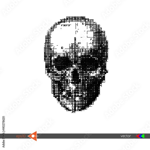 Vector Skull Square, mosaic, pixels on white. Symbol, head, concept