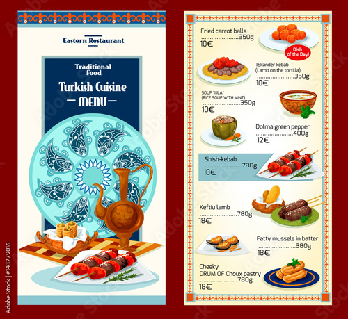 Turkish cuisine restaurant menu template design