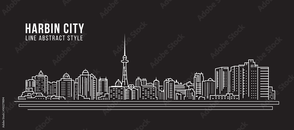 Cityscape Building Line art Vector Illustration design - Harbin city
