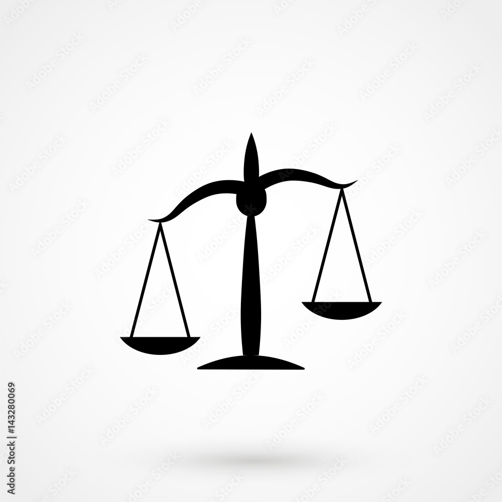 Black Justice scale icon on white background Black Justice scale icon on white background
