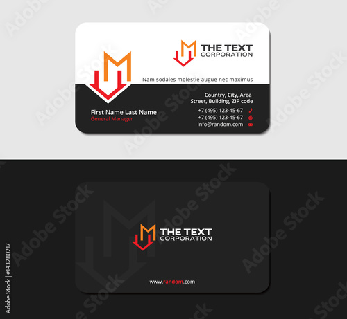 black business card with letter M and home symbol