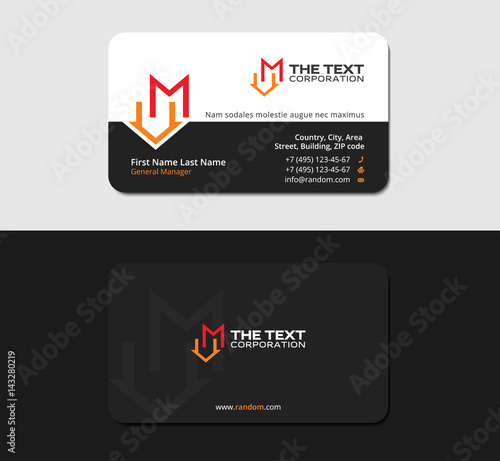 black business card with letter M and house icon