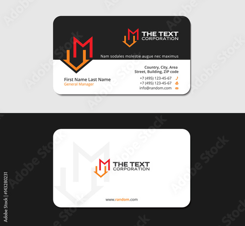black business card with letter M and motel icon