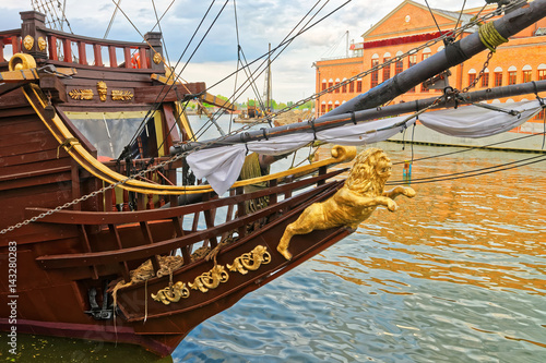 Fragment of Ship at Waterfront of Motlawa River of Gdansk