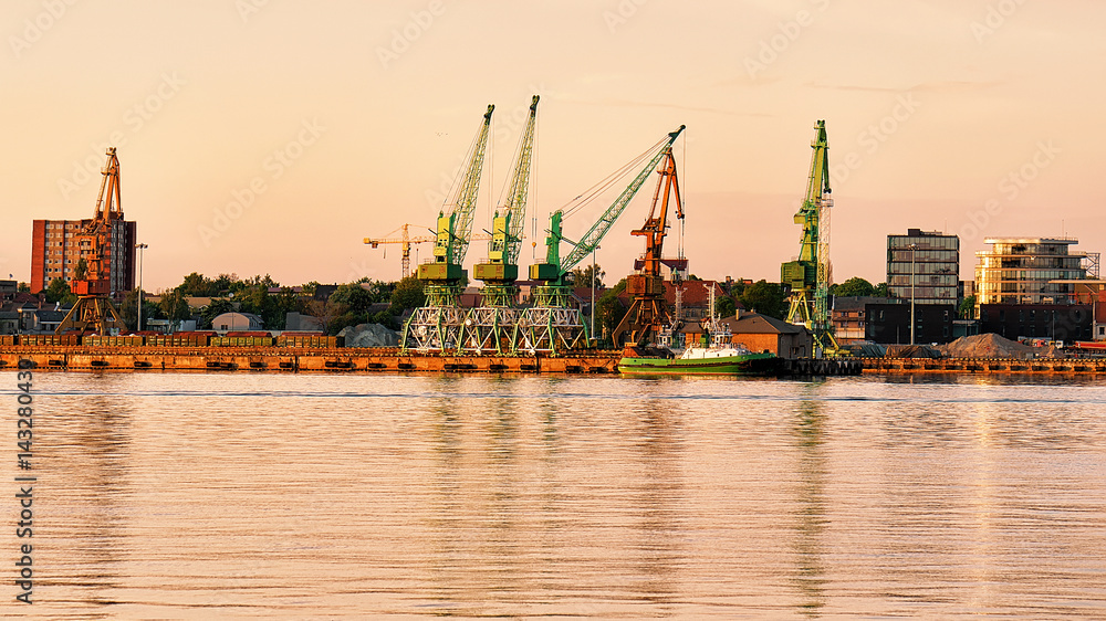 Loading cranes and ship at Baltic sea Klaipeda