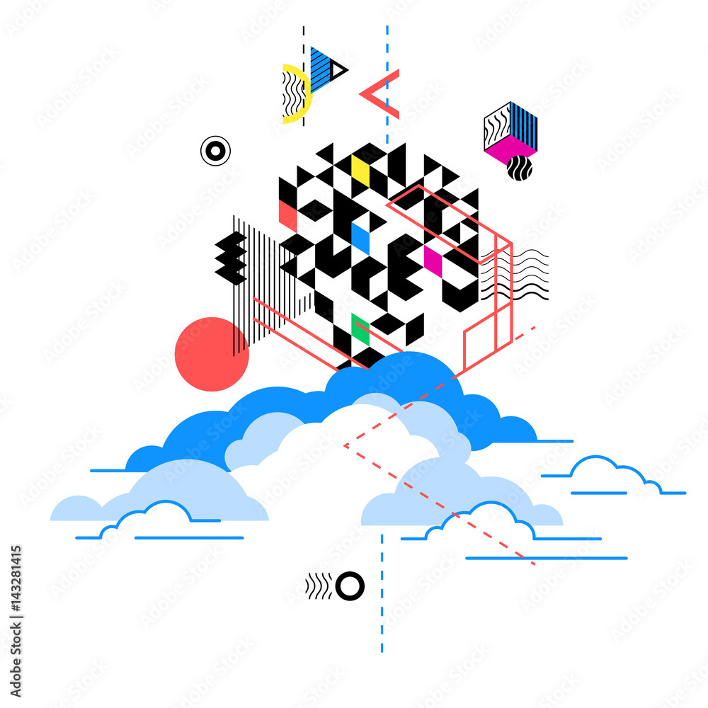 Fototapeta premium Cloud computing services, technology metaphor. Web design, marketing illustration concept. Abstract background graphic design