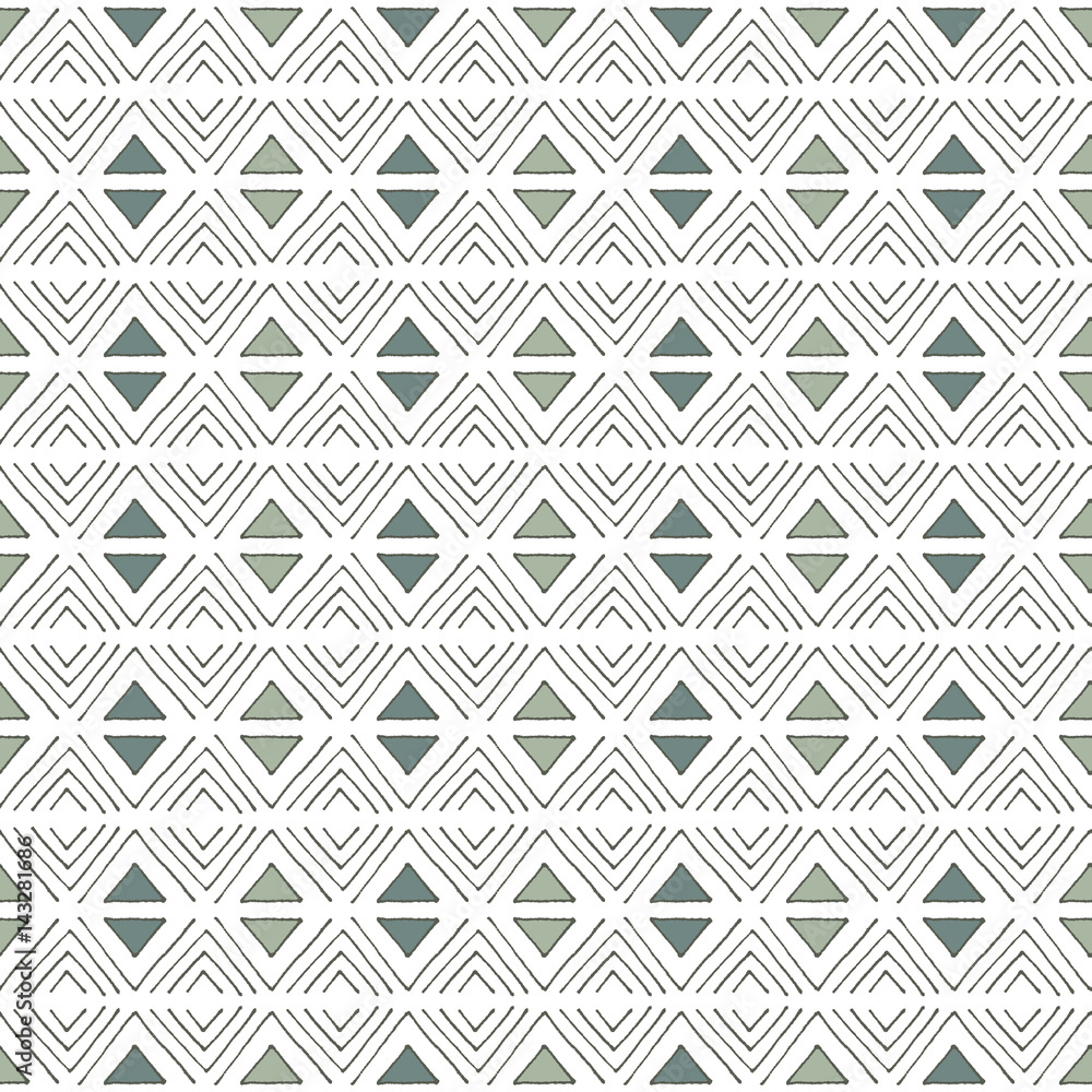 Seamless vector pattern. Green triangle background. Hand drawn abstract  ornament